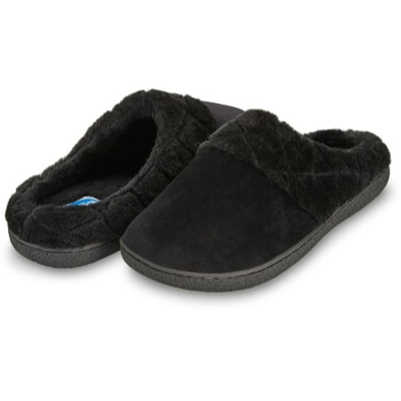 Soft Womens Clogs - Floopi Womens Indoor Outdoor Soft Velour Quilted Fur Lined Clog Slipper W/Memory Foam (S, Black-304)