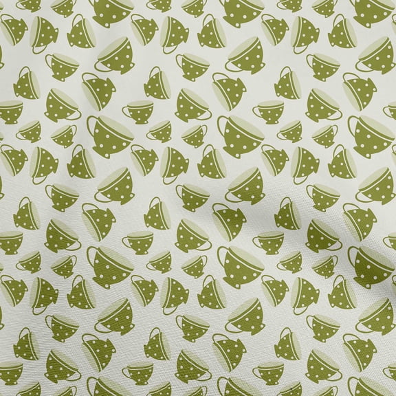 oneOone Polyester Spandex Light Green Fabric Utensils Cup Diy Clothing Quilting Fabric Print Fabric By Yard 56 Inch Wide