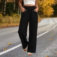 thumbnail image 2 of Women's Summer Casual Solid Color Denim Two Pocket Elastic Waist Straight Leg Pants, 2 of 7