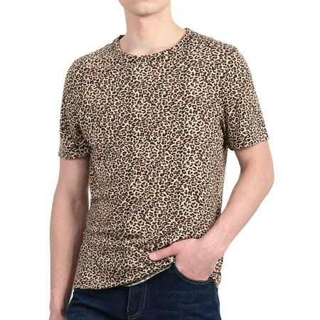 - Unique Bargains Men's Summer Crew Neck Stretchy Leopard Prints Short Sleeve T-Shirt