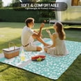 thumbnail image 4 of Turquoise Floral Outdoor Rug 5x8 Ft - Reversible Patio Rug Outdoor Camping Rugs, Botanical Blossom Motif Boho Grey Stripes Indoor Outdoor Area Rugs, Non-Slip Outdoor Carpet Runner for Deck/Porch, 4 of 8