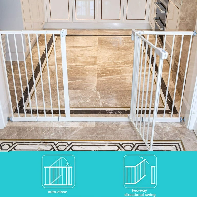 Kinbor 58 Inch Extra Wide Baby Gate Doorway Stair Gate Tall Adjustable Extension Pressure Pet Gate with Extension Kit Pressure Mount Kit White