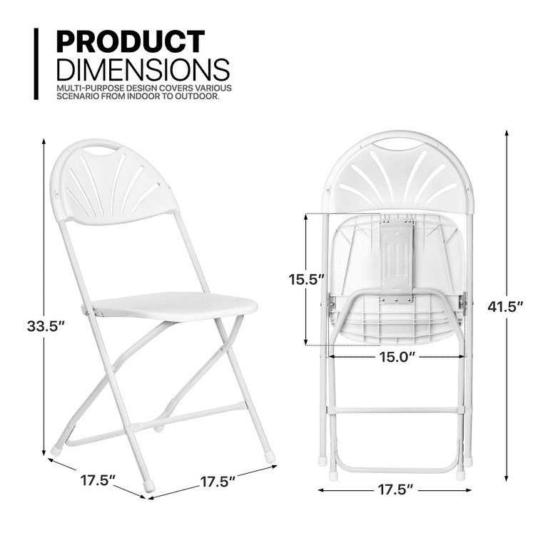 MoNiBloom Plastic Folding Chair with Fan Back 10pcs Portable Commercial Seat for Wedding Picnic Banquet White