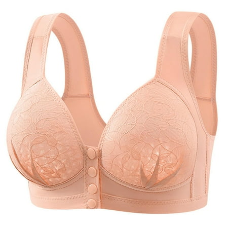 SMihono Deals Daisy Bras for Older Women Plus Size Front Closure Sports Bra No Underwire Full Support Front Button Push Up Bra Pink 46/105