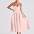 thumbnail image 2 of Fashion Swing Dresses for Womens 2026 Summer Plus Size Solid Color Camisole Slim V-neck Zipper Pleated Dress, 2 of 8