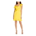 thumbnail image 3 of AIDAN AIDAN MATTOX Womens Yellow Ruffled Zippered Lined Flutter Sleeve Asymmetrical Neckline Above The Knee Party A-Line Dress 14, 3 of 4