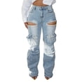 thumbnail image 1 of Jeans cargo Unybwonn de cintura alta con ribete de strass para mujer, 1 of 7