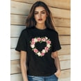 thumbnail image 1 of Camisetas con diseño gráfico para mujer, playera corta, clásico, estética, ropa de verano de los 90Women's Summer Casual T-Shirt Fashion Valentine's Day Love Flowers Print Short Sleeve Round-Neck, 1 of 7