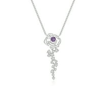 Natural Amethyst with Moissanite Rose Flower Pendant Necklaces for Women in Sterling Silver, February Birthstone Jewelry Gifts for Her Birthday, Anniversary, Party,Christmas, Mothers Day, Valentines