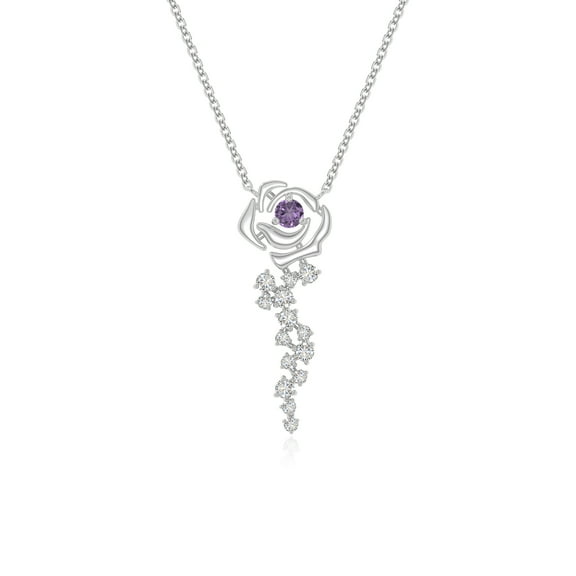 Natural Amethyst with Moissanite Rose Flower Pendant Necklaces for Women in Sterling Silver, February Birthstone Jewelry Gifts for Her Birthday, Anniversary, Party,Christmas, Mothers Day, Valentines