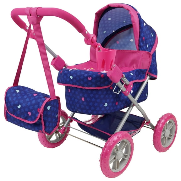 Unicorn Doll Pram - Kids Pretend Play, Large wheels, Retractable Canopy, Cup Holder & Carry Bag, Ages 3 