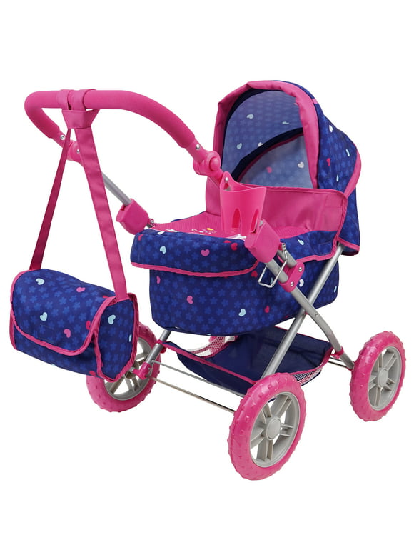 Unicorn Doll Pram - Kids Pretend Play, Large wheels, Retractable Canopy, Cup Holder & Carry Bag, Ages 3+