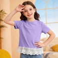thumbnail image 2 of T-shirts à Manches Courtes pour Filles, Enfants, Mignon, Ourlet en Dentelle, Col Rond, Hauts d'Été, 2 of 7