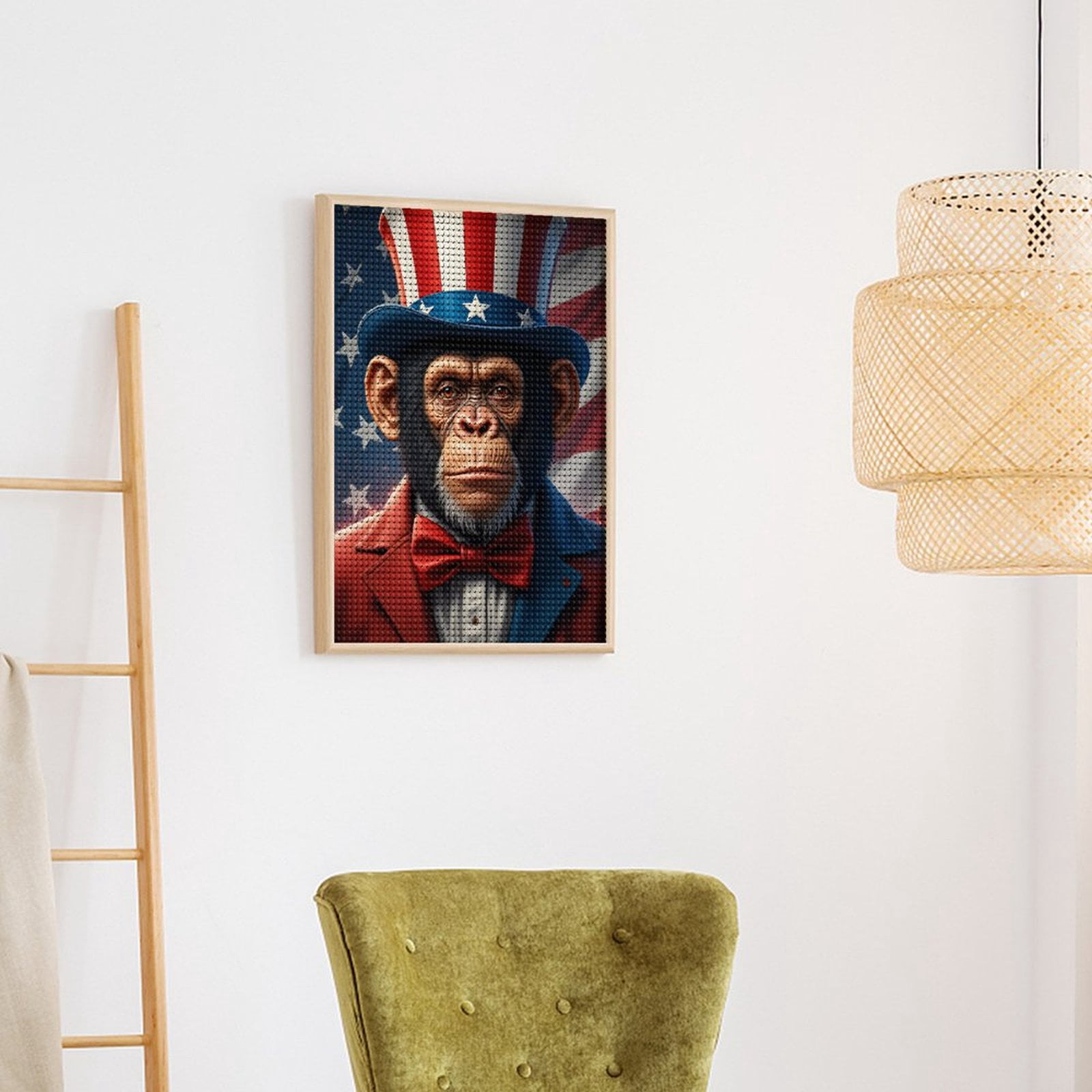 Diamond Art Kits for Adults, Chimp Patriotic Stars Stripes Hat 5D Diamond Painting Kits for Adults Beginners, DIY Full Drill Diamond Painting, Gem Art and Crafts 12x16