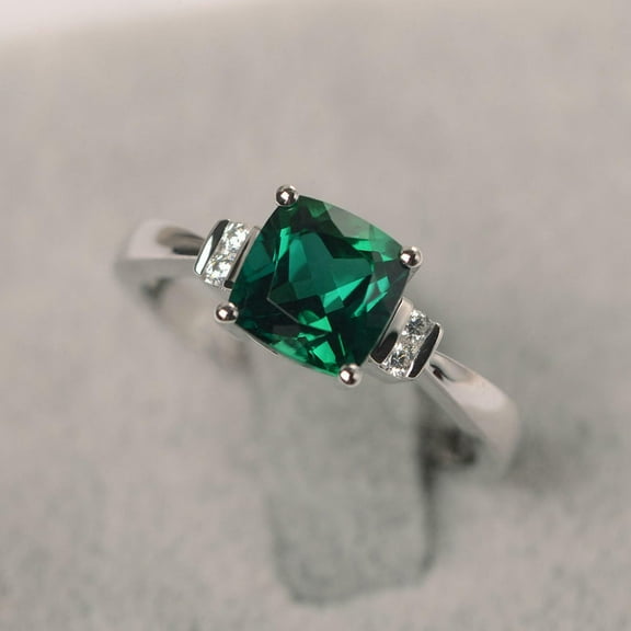 HeartsAndYou 1.5ct Natural Emerald & Diamond Solitaire with Accent Ring 14k SOLID White Gold