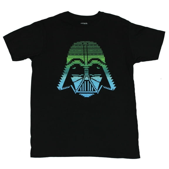 Star Wars Mens T-Shirt - Blue Green Lined Darth Vader Design (X-Large)