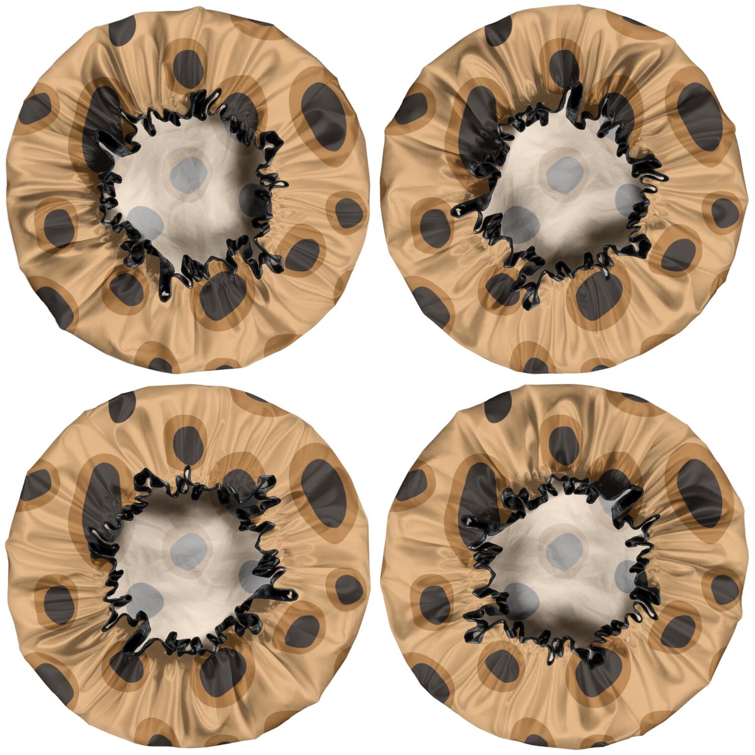 Shower Caps,Beige and Black Of Leopard Print Waterproof Shower Cap for Women 4 Pieces,Double Reusable Hair Cover for Shower PEVA Elastic Stretch Hem