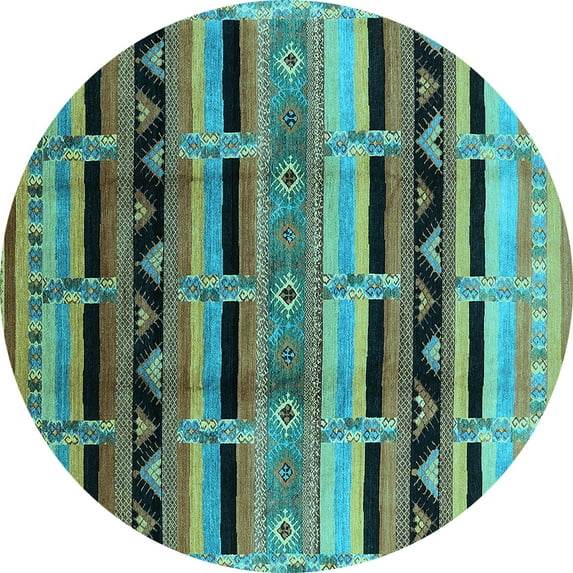 Ahgly Company Indoor Round Oriental Light Blue Industrial Area Rugs, 5' Round