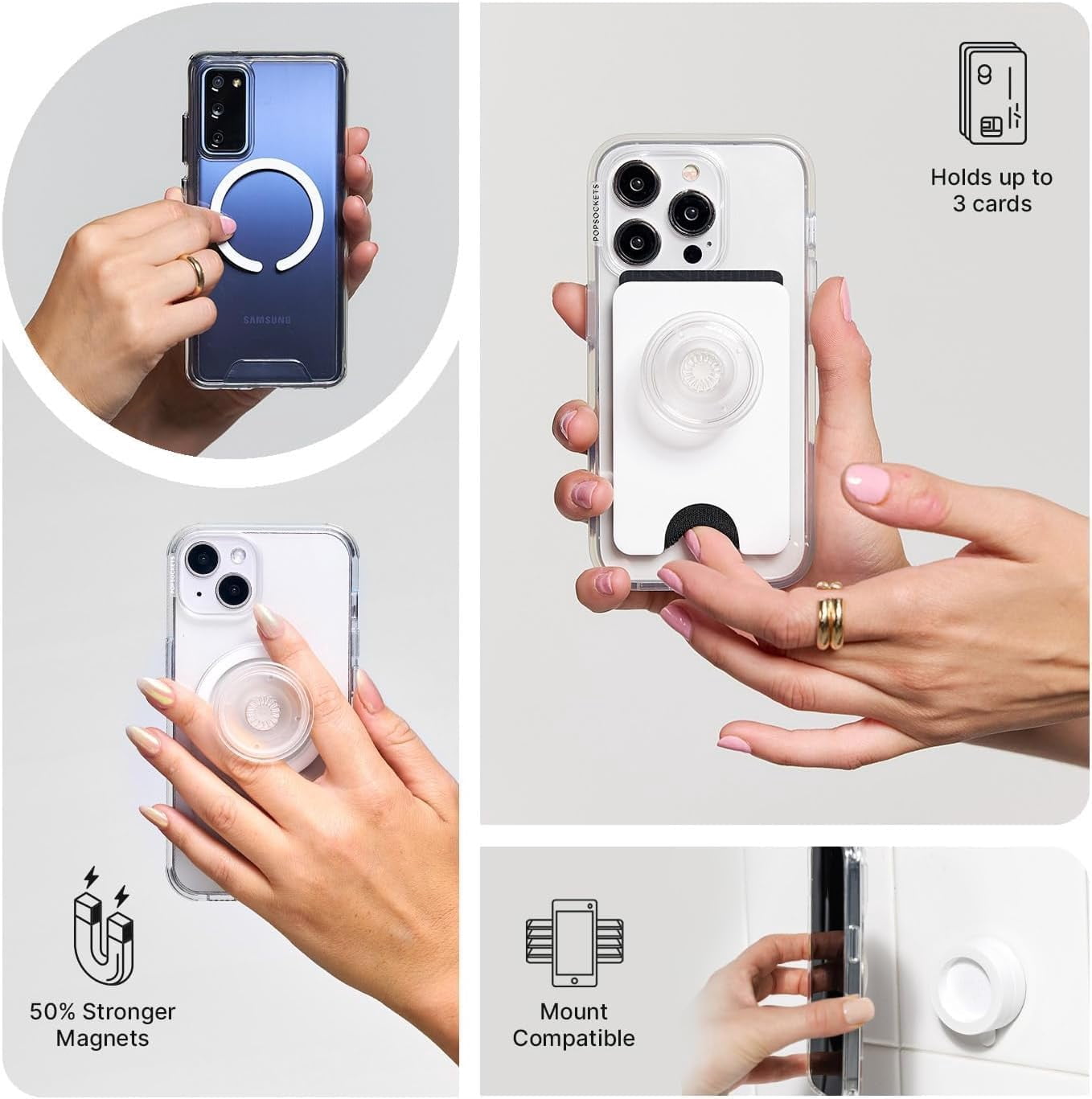 PopSockets Phone Grip for MagSafe, Magnetic Holder, Phone Stand, Pink - Bowtique Blush