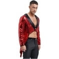 thumbnail image 2 of iiniim Men's Circus Ringmaster Tailcoat Jacket Sequin Mesh One-button Coat Costume for Halloween Red M, 2 of 7