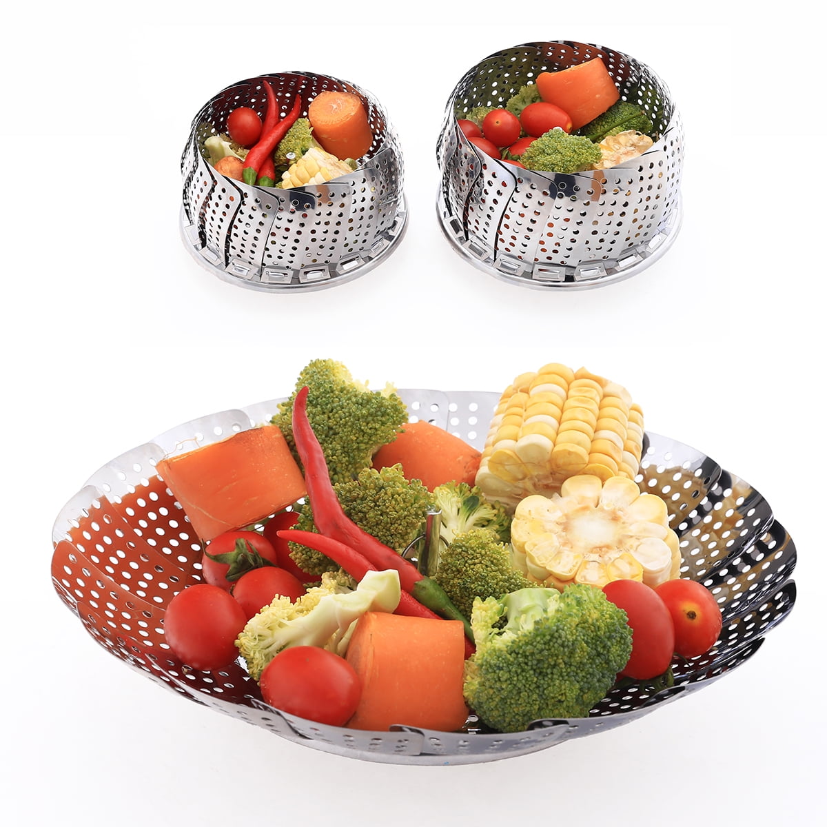 2 Packs Vegetable Steamer Baskets Stainless Steel Veggie Steamer Insert in Two Sizes Large and