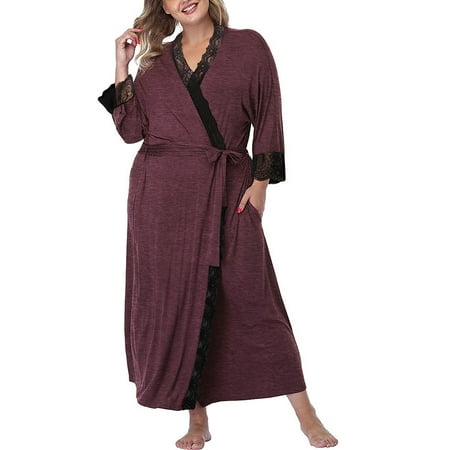 

Coutgo Women s Plus Size Robe Pajamas Loose Knit Bathrobe Solid Color