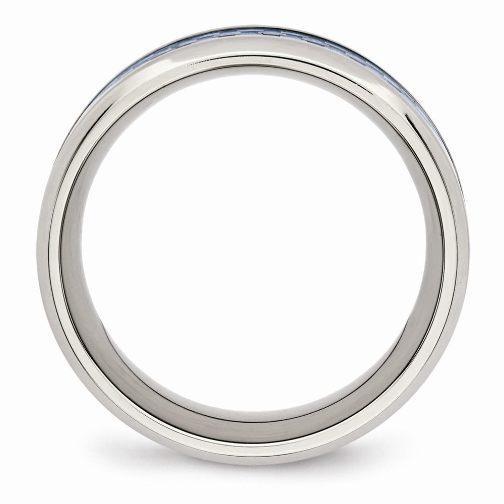 8mm Stainless Steel Polished Blue Carbon Fiber Inlay Ring Size 8 Ring for Women