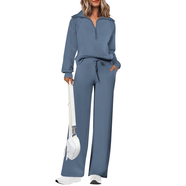 Conjunto Deportivo de Mujer PRETTYGARDEN 2 Piezas con Media Cremallera y Pantalón Palazzo Talle XS