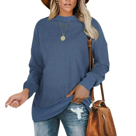 

Aueoeo Sweatshirt for Women Trendy Sweat Shirts for Women Women s Fashion Autumn Winter Solid Crew Neck Pullover Long Sleeve Tops
