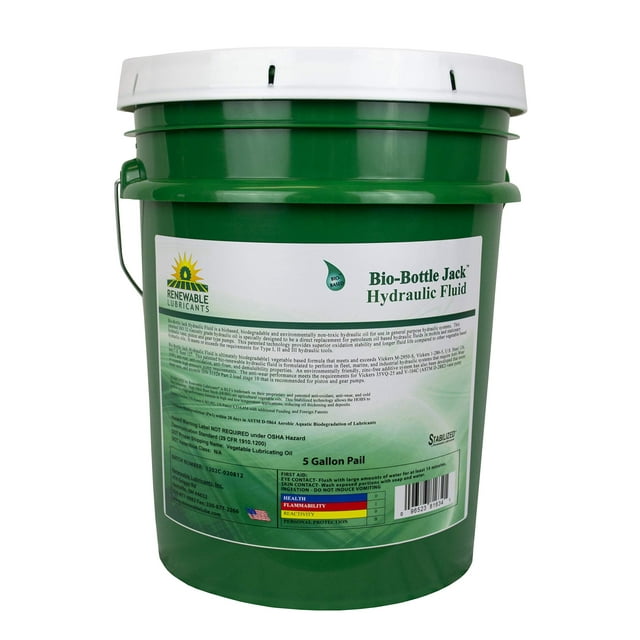 Renewable Lubricants Bio-Bottle Jack ISO 32 Hydraulic Lubricants, 5 Gallon Pail