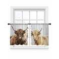 thumbnail image 7 of Farmhouse Yaks Sheer Curtains 45 Inch Length 2 Panels Set, Modern Oil Painting Animals Print Wood Grain Voile Window Treatment Rod Pocket Small Kitchen Curtains Drapes for Bedroom 52"x45"x2, 7 of 7