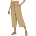 thumbnail image 4 of DHFJKG Women's Casual Capri Pants Linen High Waisted Solid Color Loose Fit With Tight Waist Lace Up Wide Leg Cropped Pants Leisure Trousers, 4 of 5