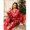 Red, variant on Red Womens Christmas Pajama Set Faux Silk Reindeer & Snowflake Print Long