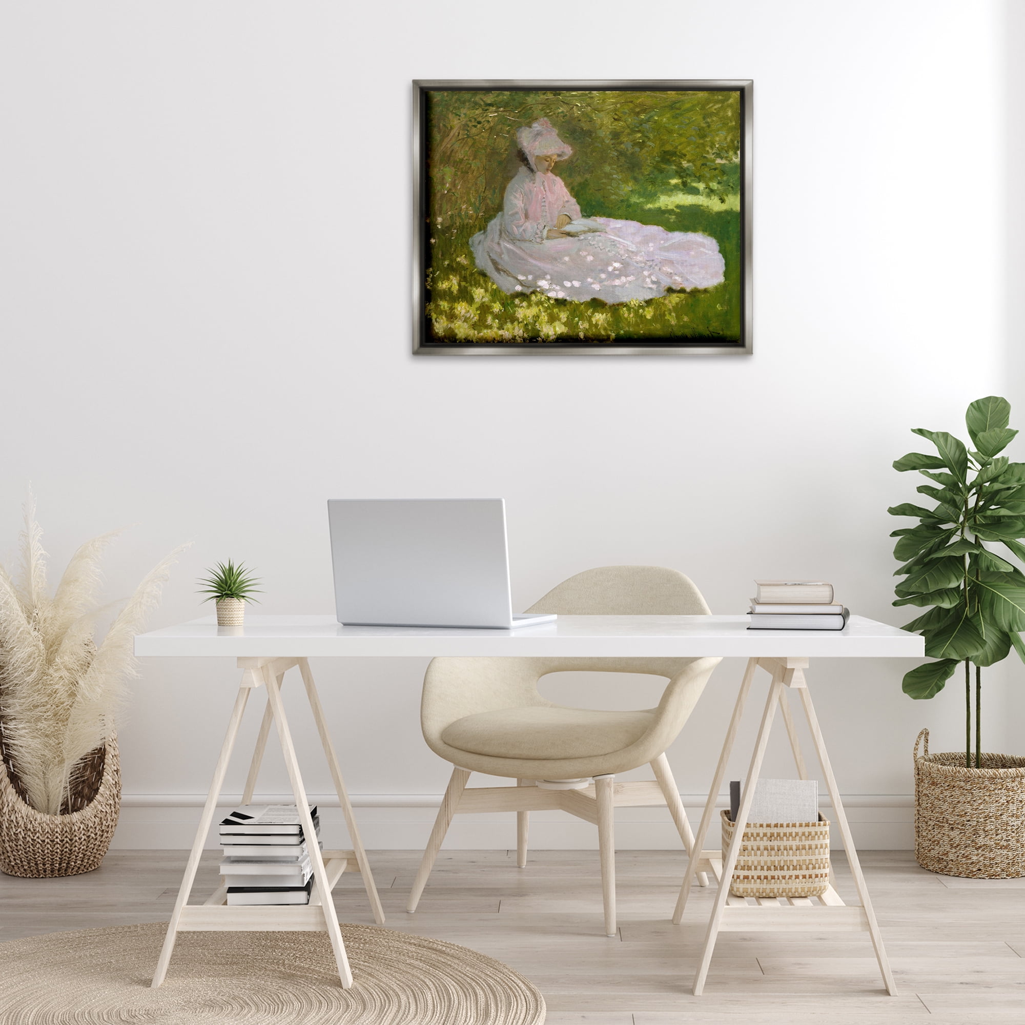 Stupell Industries Classical Monet Springtime Portrait People Painting Gray Floater Framed Canvas Art Print Wall Art, 31 x 25