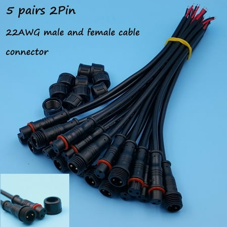

5 Pairs IP65 Waterproof 2/3-Pin 22AWG Wire LED Male and Female Cable Connector