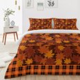 thumbnail image 4 of Thanksgiving Fall 4 Piece Bedding Set, Maple Leaf Orange Retro Plaid Texture Twin Size Duvet Cover Set with Zipper Closure & Corner Ties Soft Breathable Comforter Cover for Bedroom, 4 of 9
