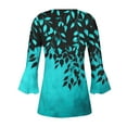 thumbnail image 6 of JTZGDY Womens Button Henley Shirts Casual Boho Floral Printed Summer 3/4 Bell Sleeve V Neck Pleated Curved Hem Blouse Loose Fit Dressy Tunic Tops Green#05 S, 6 of 6