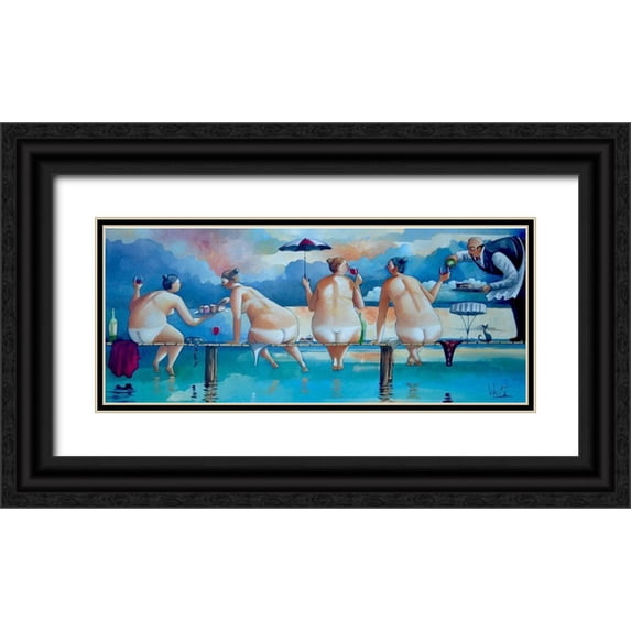 West, Ronald 32x16 Black Ornate Wood Framed with Double Matting Museum Art Print Titled - Wine and Dessert