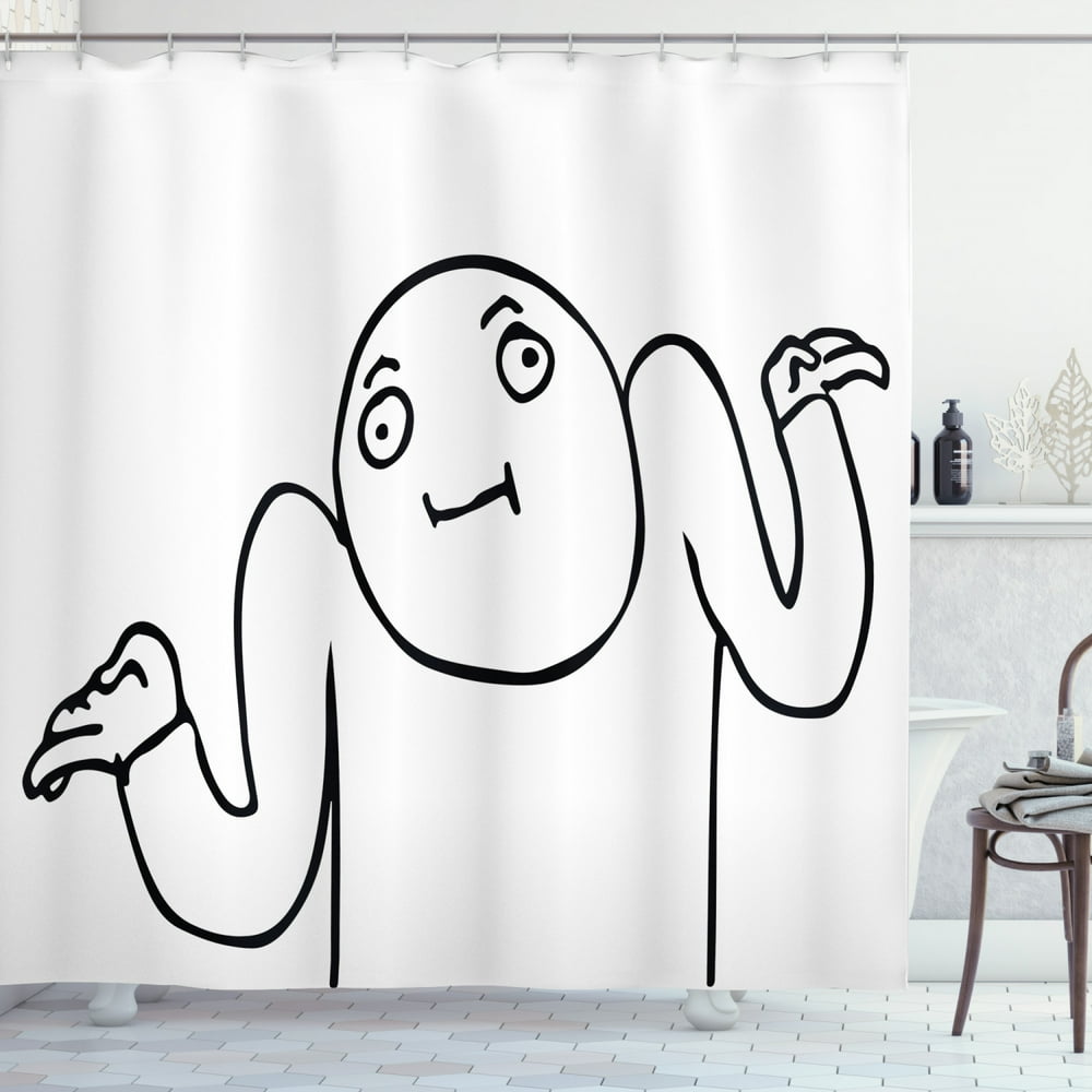 Humor Shower Curtain, Whatever Guy Meme Confusion Gesture Label