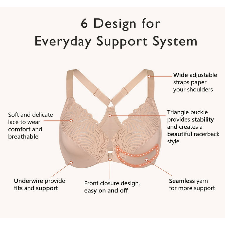 Exclare Racerback Full Figure Underwire Women's Front Close Bra Plus Size Seamless  Unlined Bra For Large Bust(Beige,34G) 