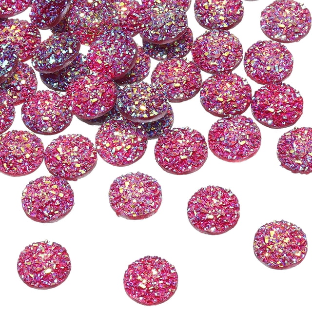 Uxcell 60 Pcs Rhinestone Flat Back Faux Druzy Crystal Diamonds Resin Embellishments Trims Beads for Jewelry Making Crafts, Rose Red