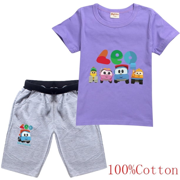 2021 conjunto de ropa de verano para niños 2021 dibujos animados león el camión serie de televisión conjunto de ropa para niños sudadera de algodón pantalones cortos zhangyuxiang LED