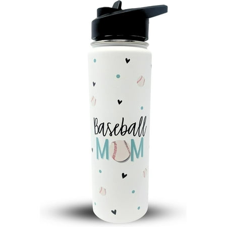 

Baseball Mom Gifts - Large Insulated Water Bottle With Straw - Stainless Steel Metal 24 Oz Travel Cup For Mom Mama Mother Wife Women | Keeps Hot And Cold For Hours