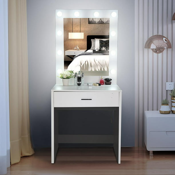 Ktaxon Vanity Table W 10 Led Lighted, Big Vanity Mirror With Lights And Drawers