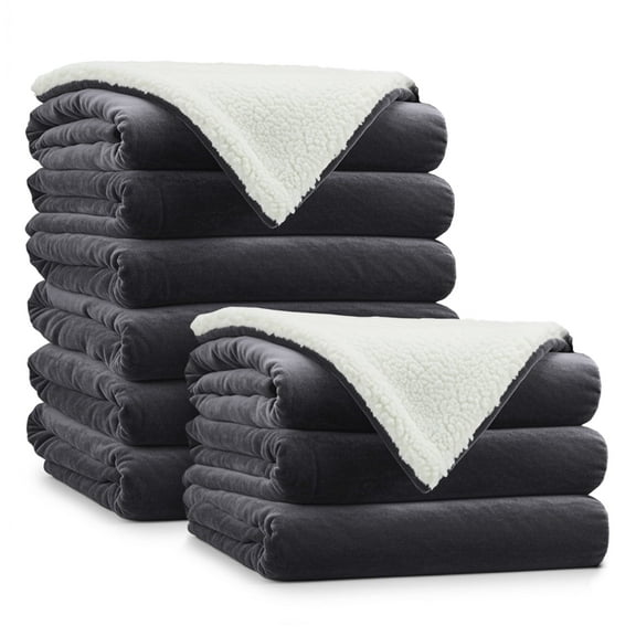 Moonlight20015 Wholesale Sherpa Fleece Throw Blankets 9-Packs Warm & Soft Plush Queen Size for Charity, Shelter, & Home Washable, Lightweight & Cozy Gray