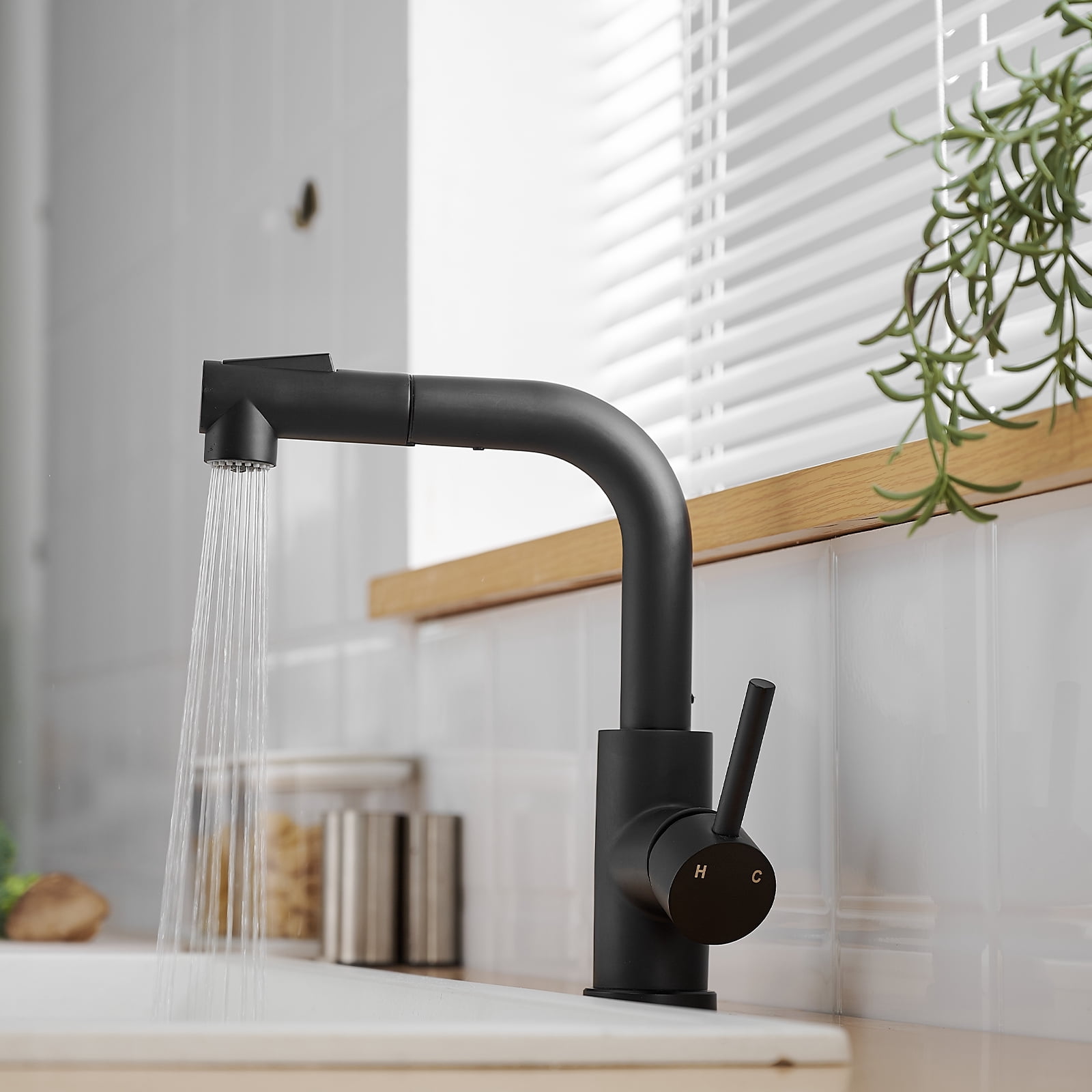 Black Kitchen Sink Faucet with Pull-Out Sprayer,Single Handle Mini Bar & Bathroom Prep Faucet,2" x 7.1" x 9.6"