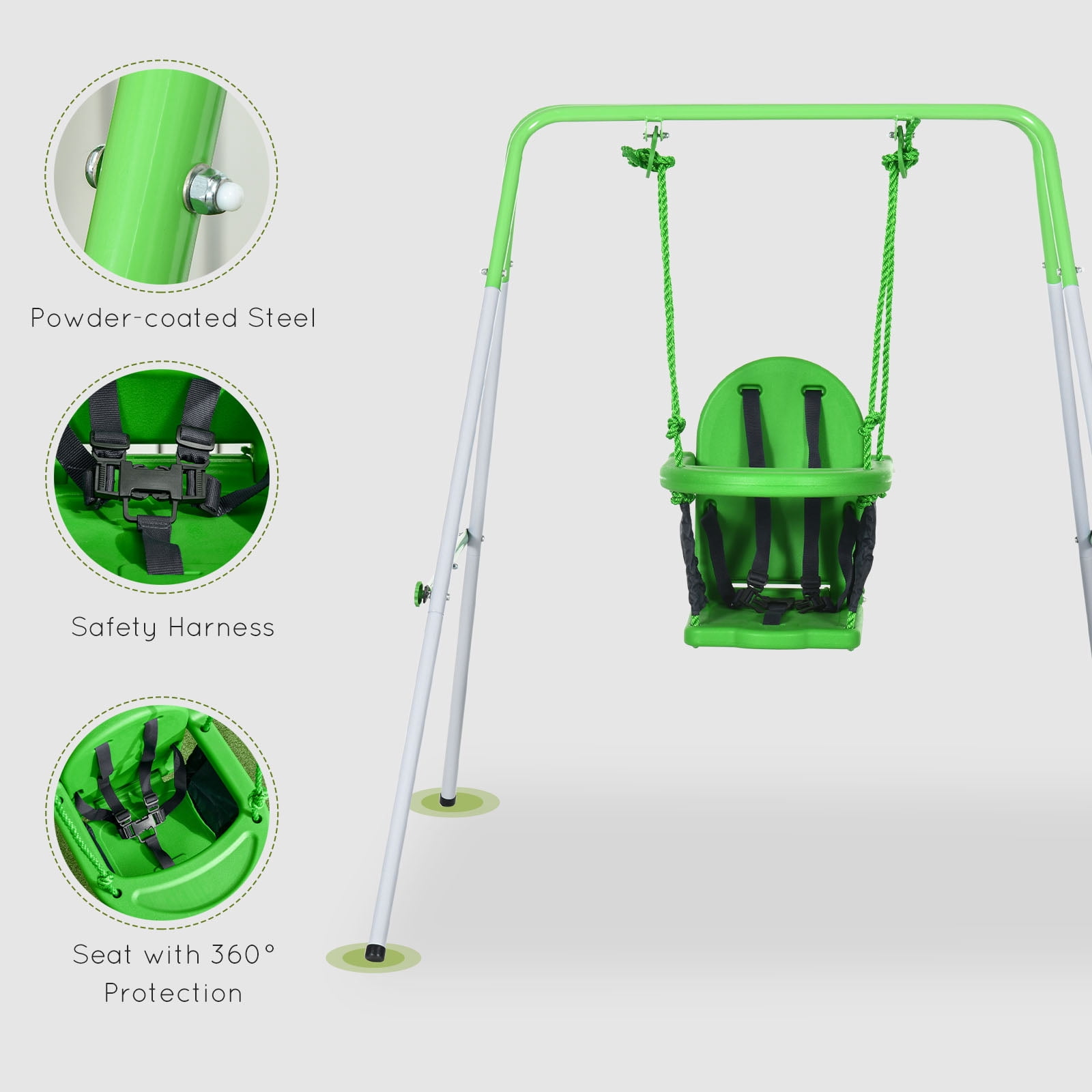 Outsunny Toddler Swing Set with Metal Stand, Safety Seat Belt, Baby Swing Set for Kids Aged 6-36 Months, Green
