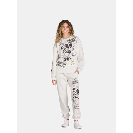 Mickey and Minnie Women's Graphic Sweatshirt and Jogger Pants Set, 2-Piece Size XXS - 4X
