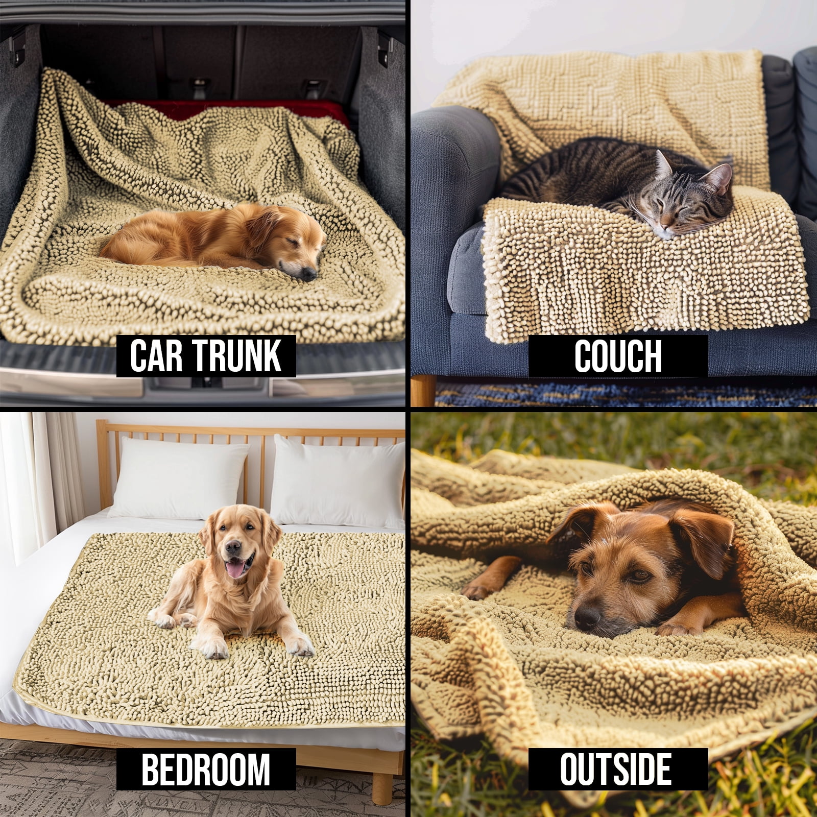 Muddy MatÂ® Dog Blanket - Chenille Water Absorption Blanket for Bed & Couch Cover for Dogs Washable, Anti-Slip Soft and Durable Furniture Protector for Dogs - Beige 48"x56"