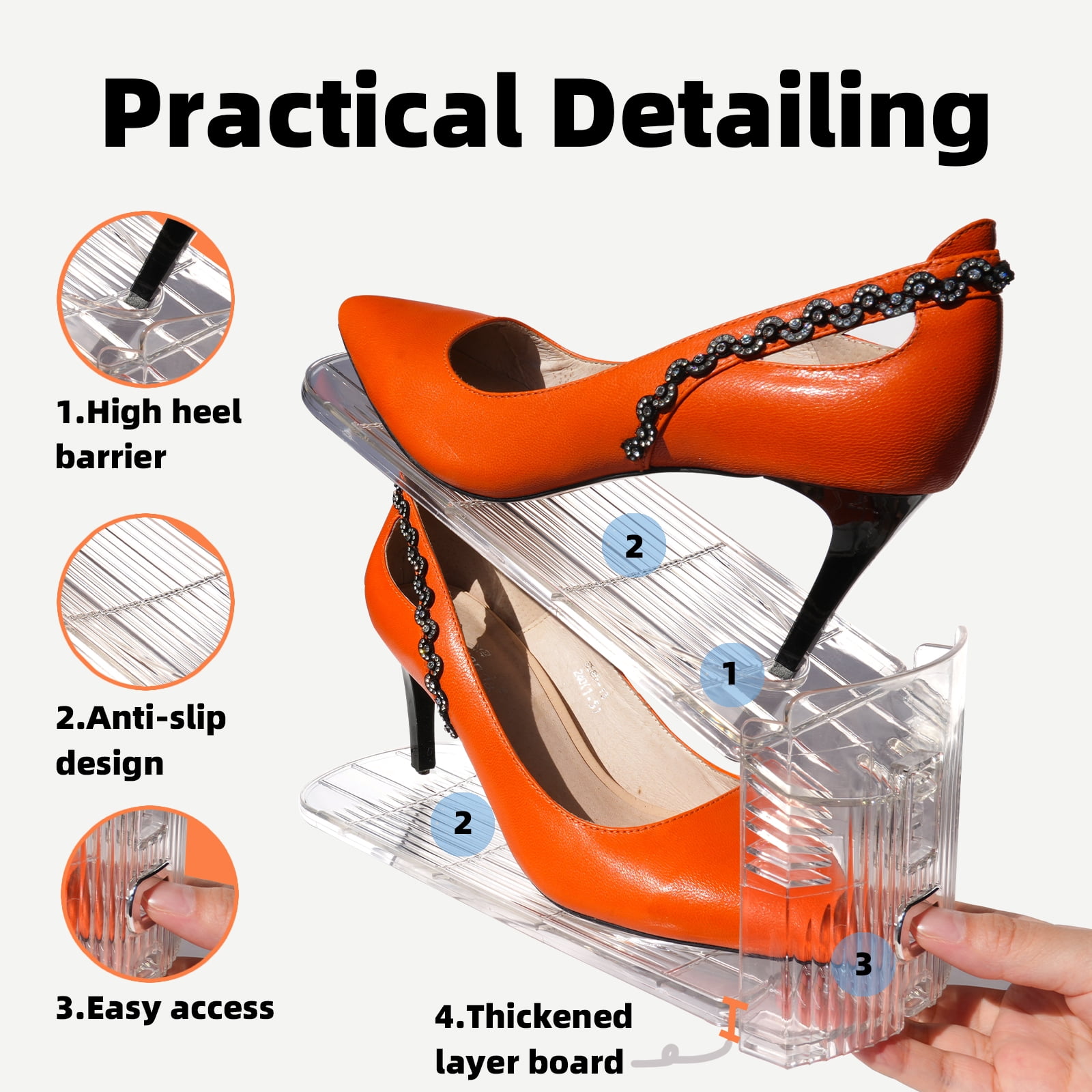 Yashong 12PCS Shoe Slots Organizer, 50% Space-Saving Storage Rack Holder, Adjustable Double Layer Stack Shoe Rack, Transparent